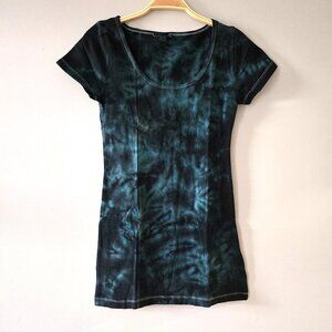 Midnight Siren Black & Blue Tie Dye Mini Dress / Tunic (Medium) NWOT
